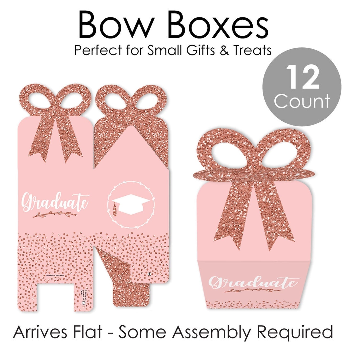 Rose Gold Grad - Square Favor Gift Boxes - Graduation Party Bow Boxes - Set of 12