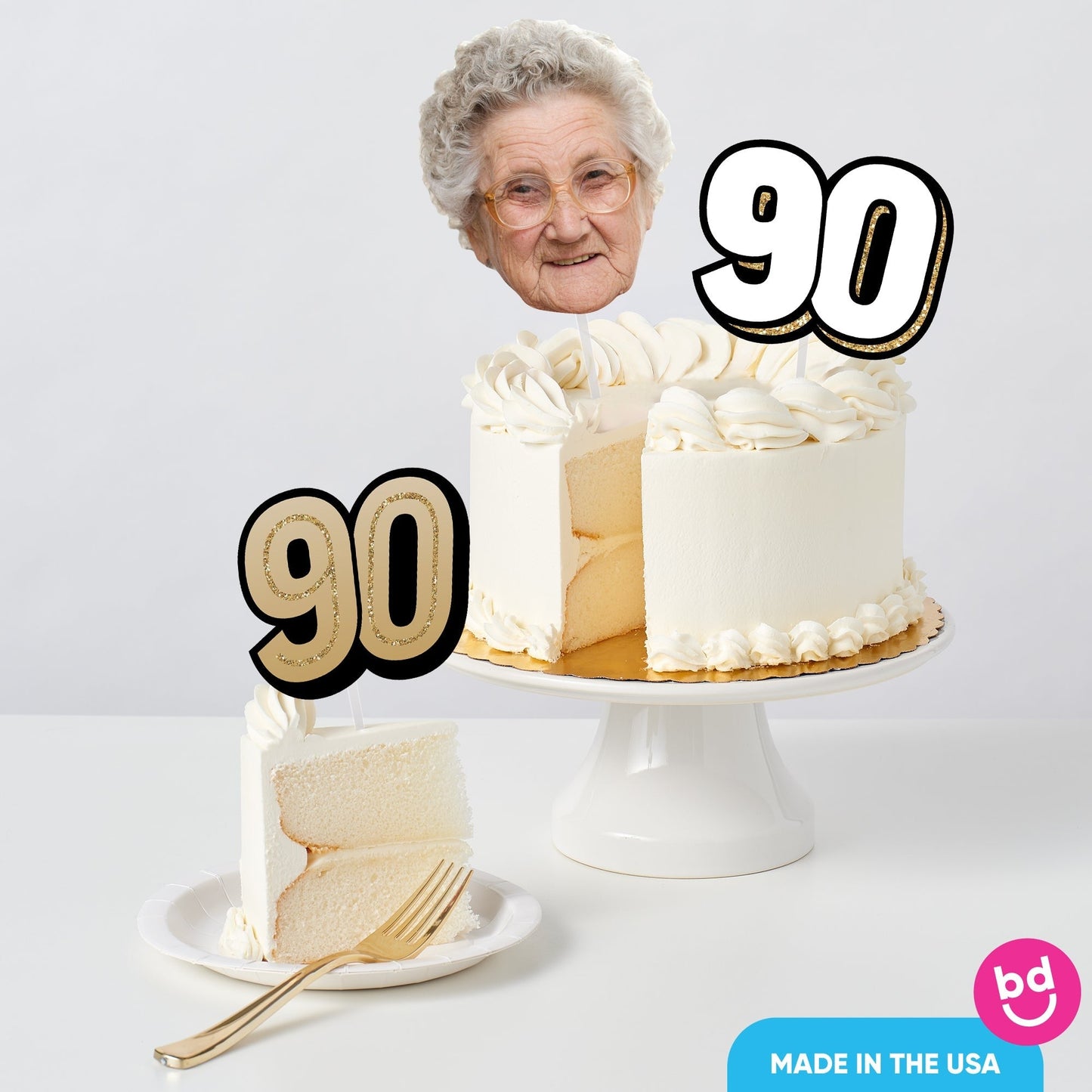 Custom Photo 90th Birthday Cake Topper - 3 Pc