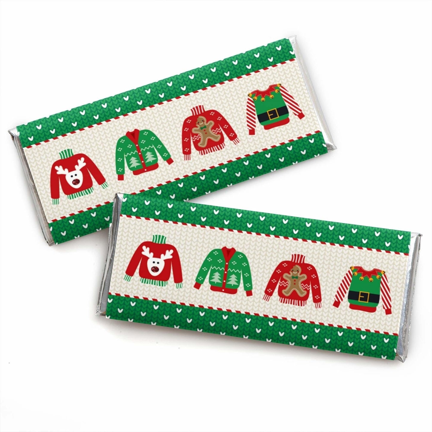 Ugly Sweater - Candy Bar Wrapper Holiday & Christmas Party Favors - Set of 24