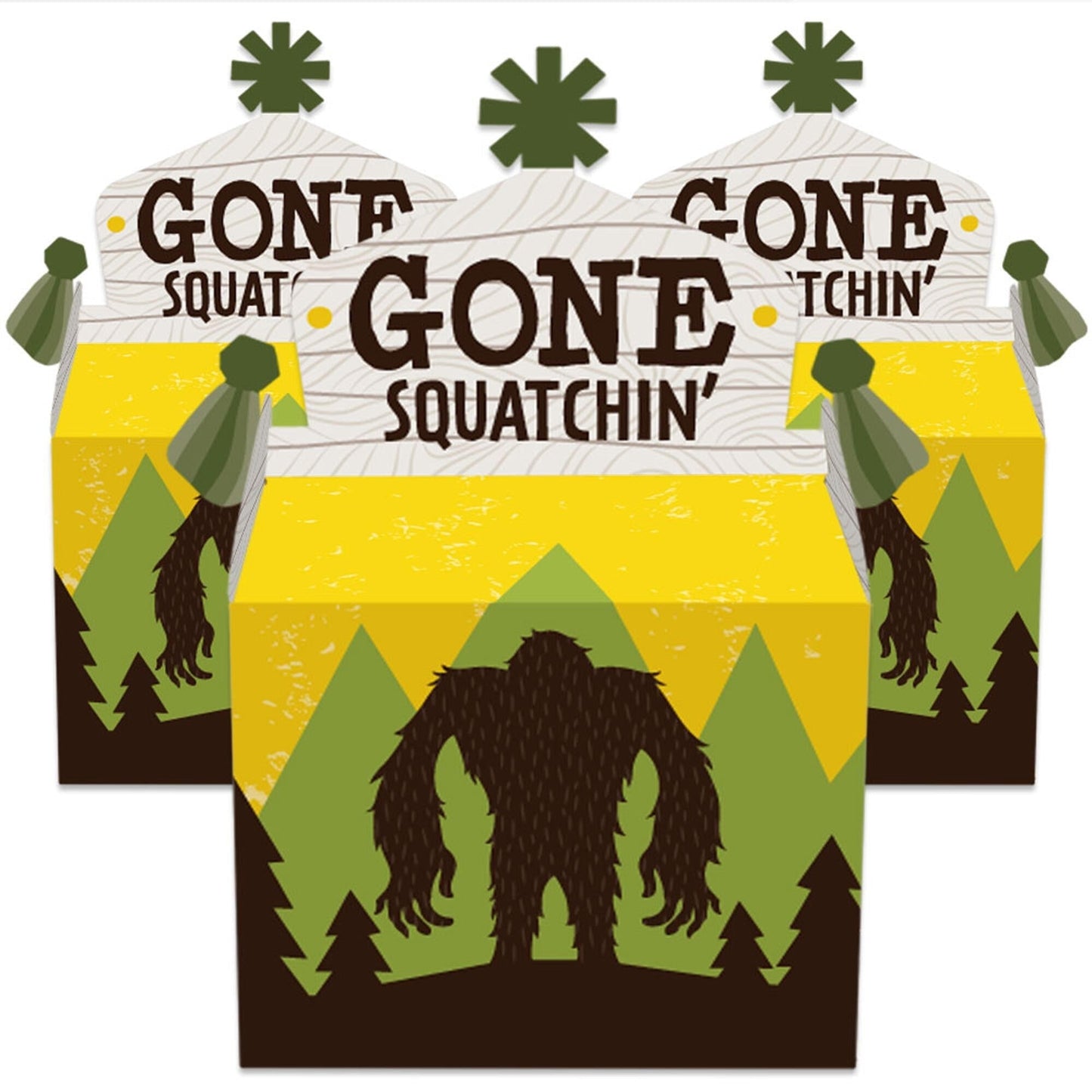 Sasquatch Crossing - Treat Box Party Favors - Bigfoot Party or Birthday Party Goodie Gable Boxes - Set of 12