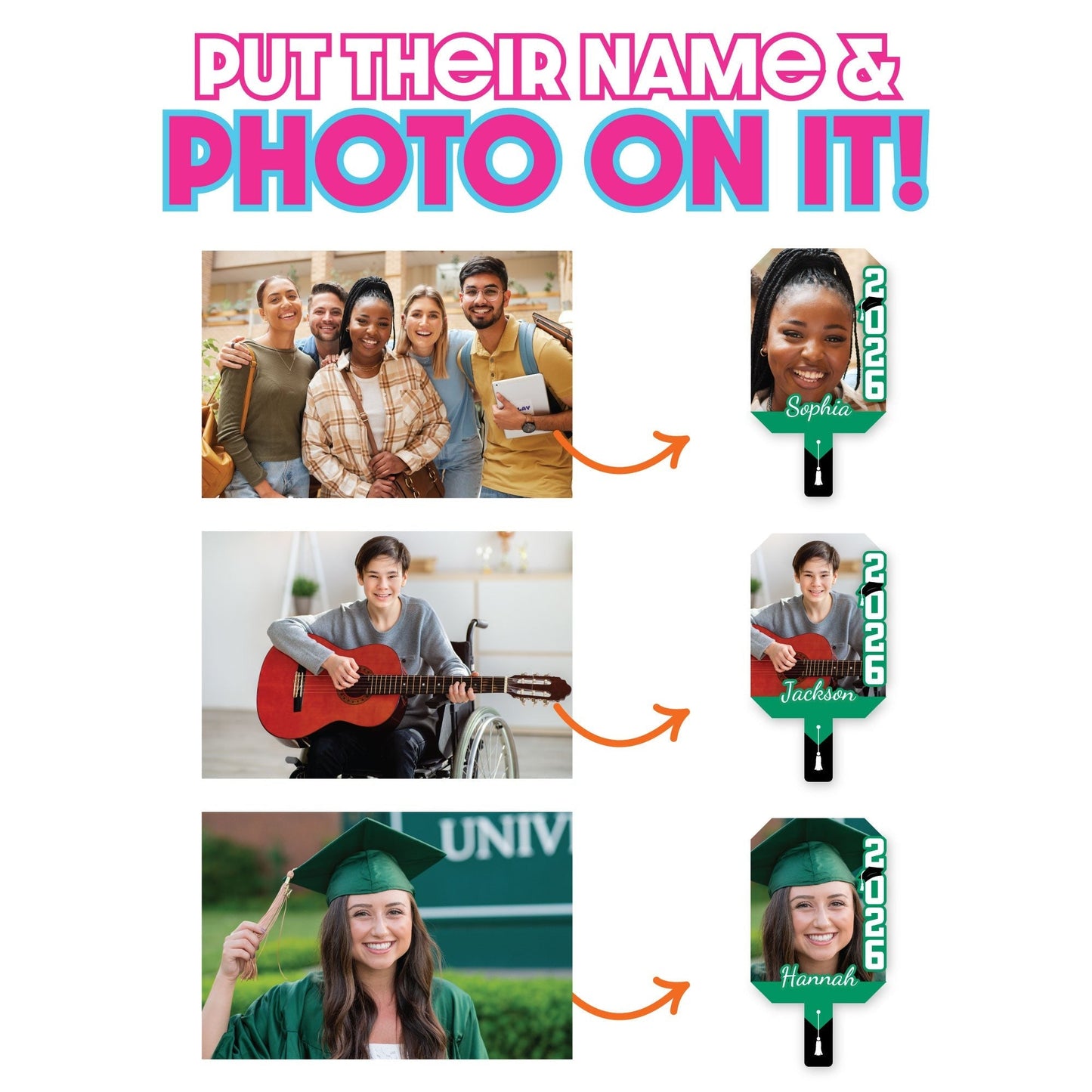 Custom Grad Green Photo Paddle 1, 3, 6, or 12 Ct