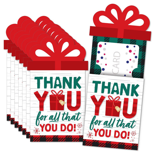 Holiday Thank You - Christmas Appreciation Money and Gift Card Sleeves - Nifty Gifty Card Holders - Set of 8