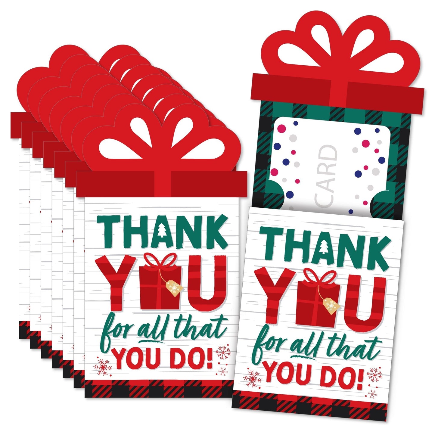 Holiday Thank You - Christmas Appreciation Money and Gift Card Sleeves - Nifty Gifty Card Holders - Set of 8