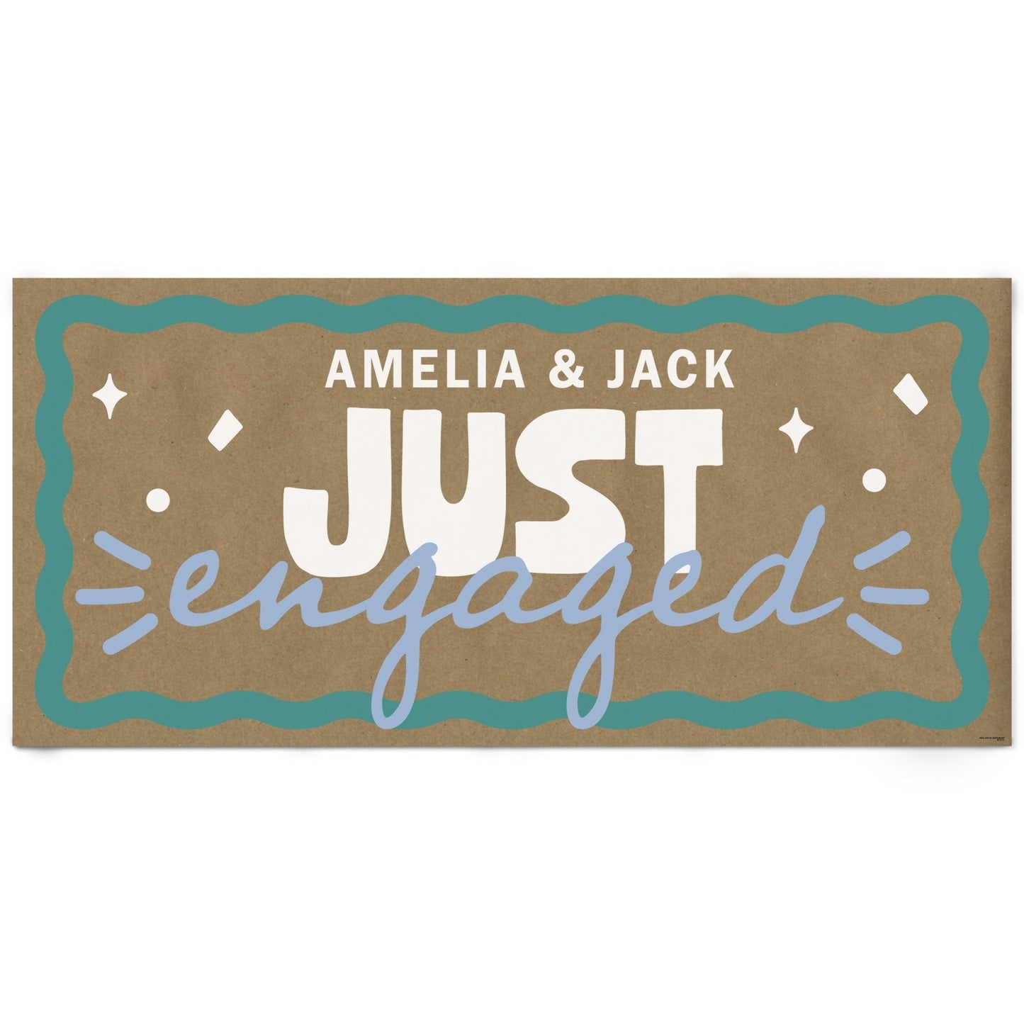 Custom Text Wavy Just Engaged Kraft Banner