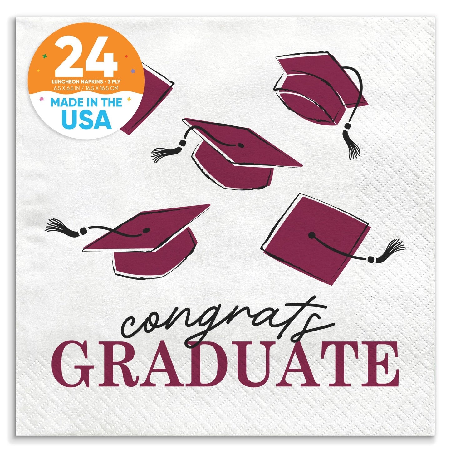 Napkins - Maroon Graduation - 24 Ct