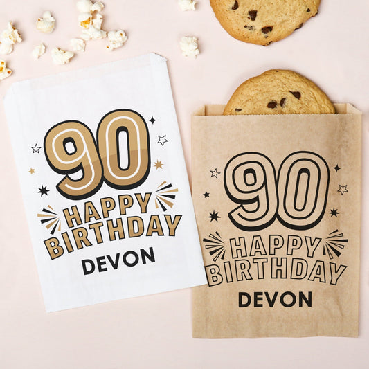 Custom Text Paper Treat Bags - 90th Birthday