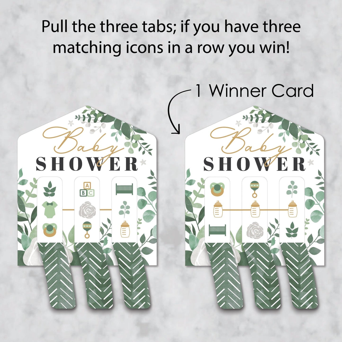 Boho Botanical Baby - Greenery Baby Shower Game Pickle Cards - Pull Tabs 3-in-a-Row - Set of 12