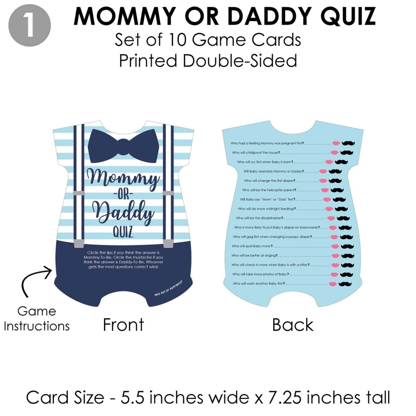 Baby Boy - 4 Blue Baby Shower Games - 10 Cards Each - Who Knows Mommy Best, Mommy or Daddy Quiz, What's in Your Purse and Oh Baby - Gamerific Bundle