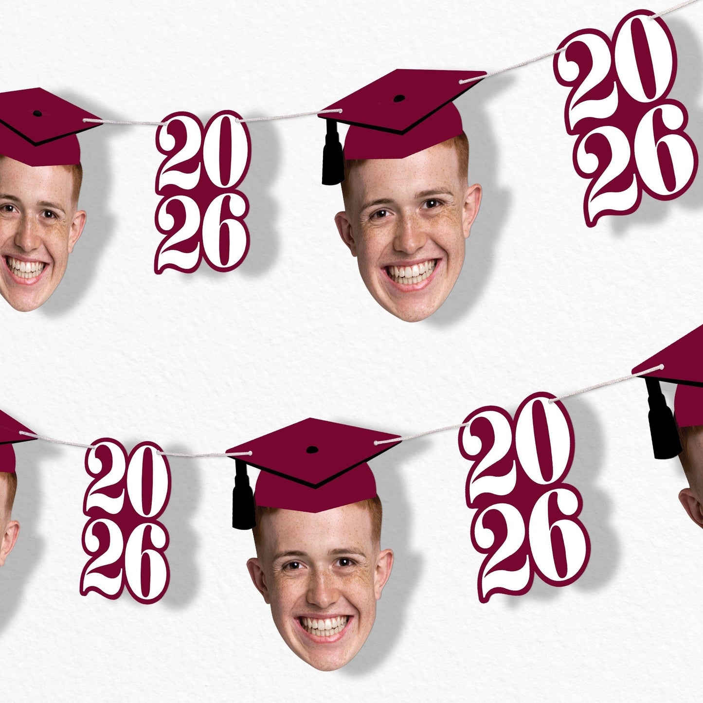 Custom Face Maroon Graduation Garland Banner