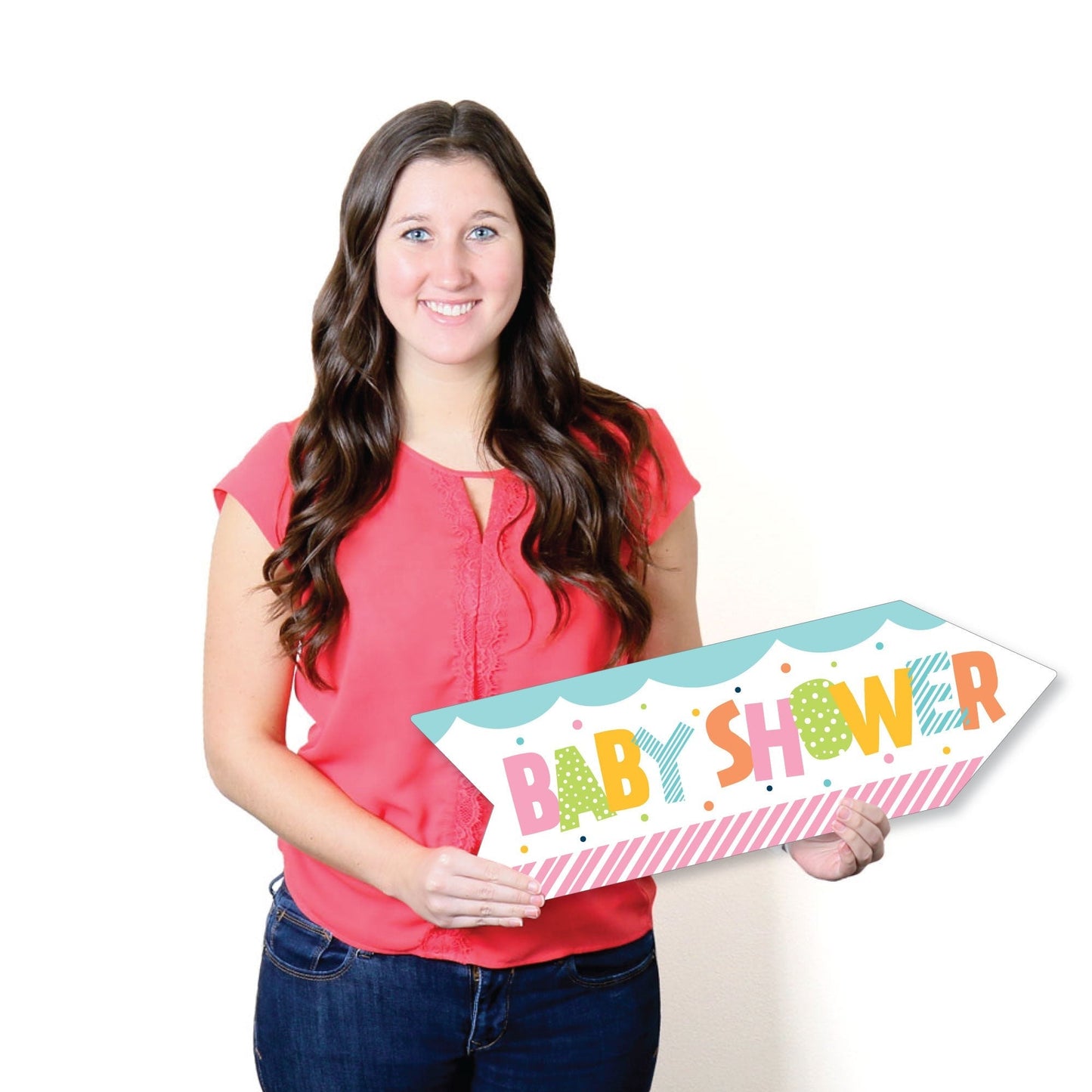 Colorful Baby Shower - Gender Neutral Party Sign Arrow - Double Sided Directional Yard Signs - Set of 2
