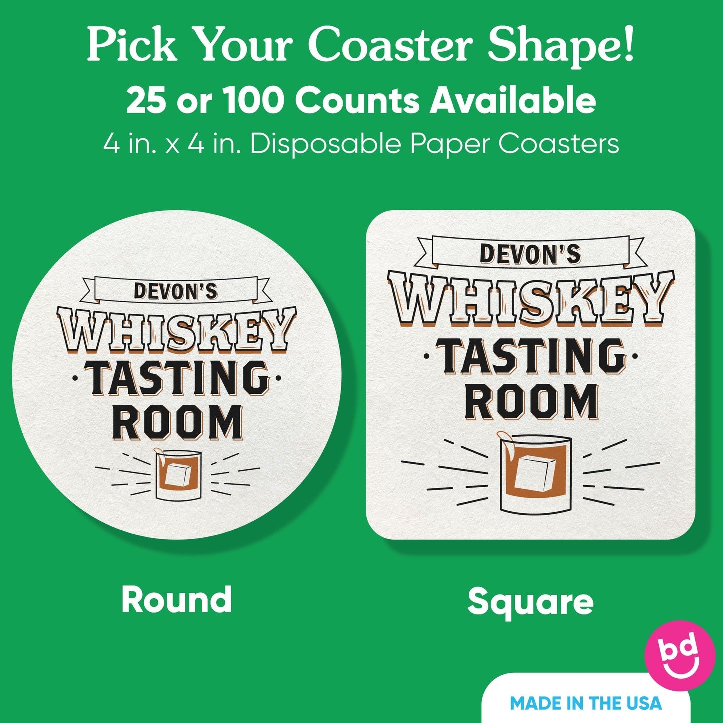 Custom Text Coasters - Whiskey Tasting Room