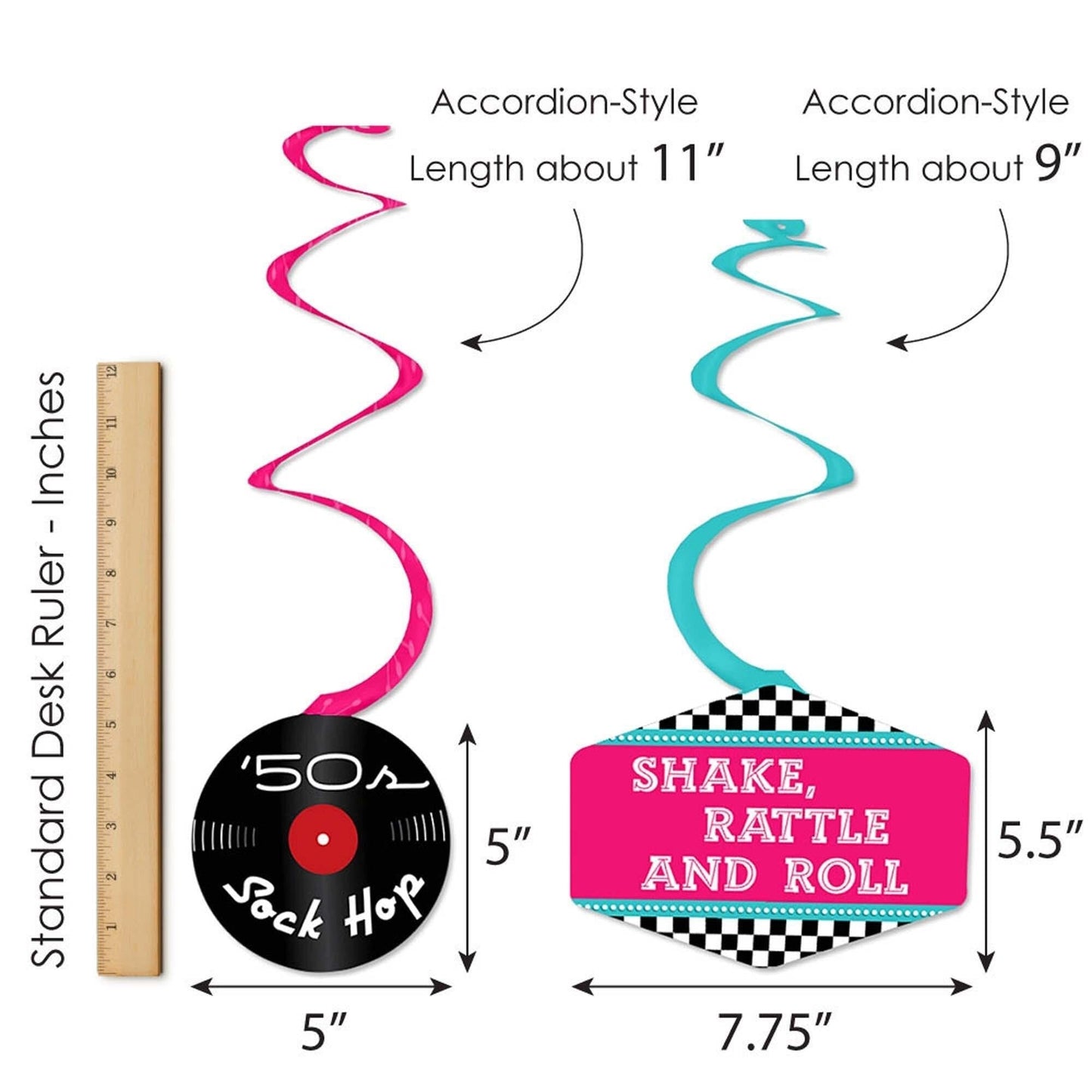 50's Sock Hop - 1950s Rock N Roll Party Hanging Decor - Party Decoration Swirls - Set of 40