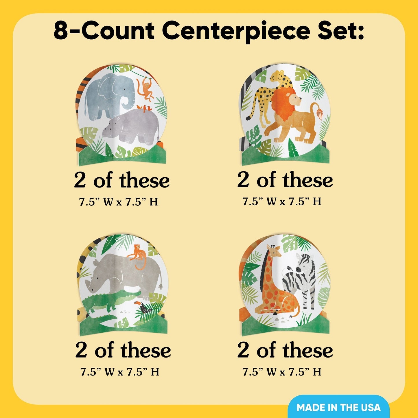 Safari Animals 3D Centerpieces - 8 Ct