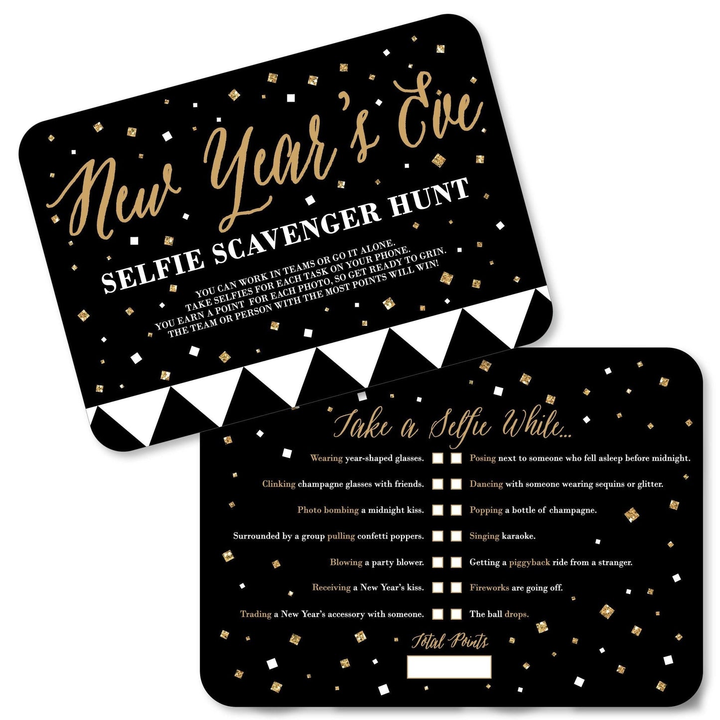 New Year's Eve - Gold - Selfie Scavenger Hunt - New Years Eve Game - Set of 12