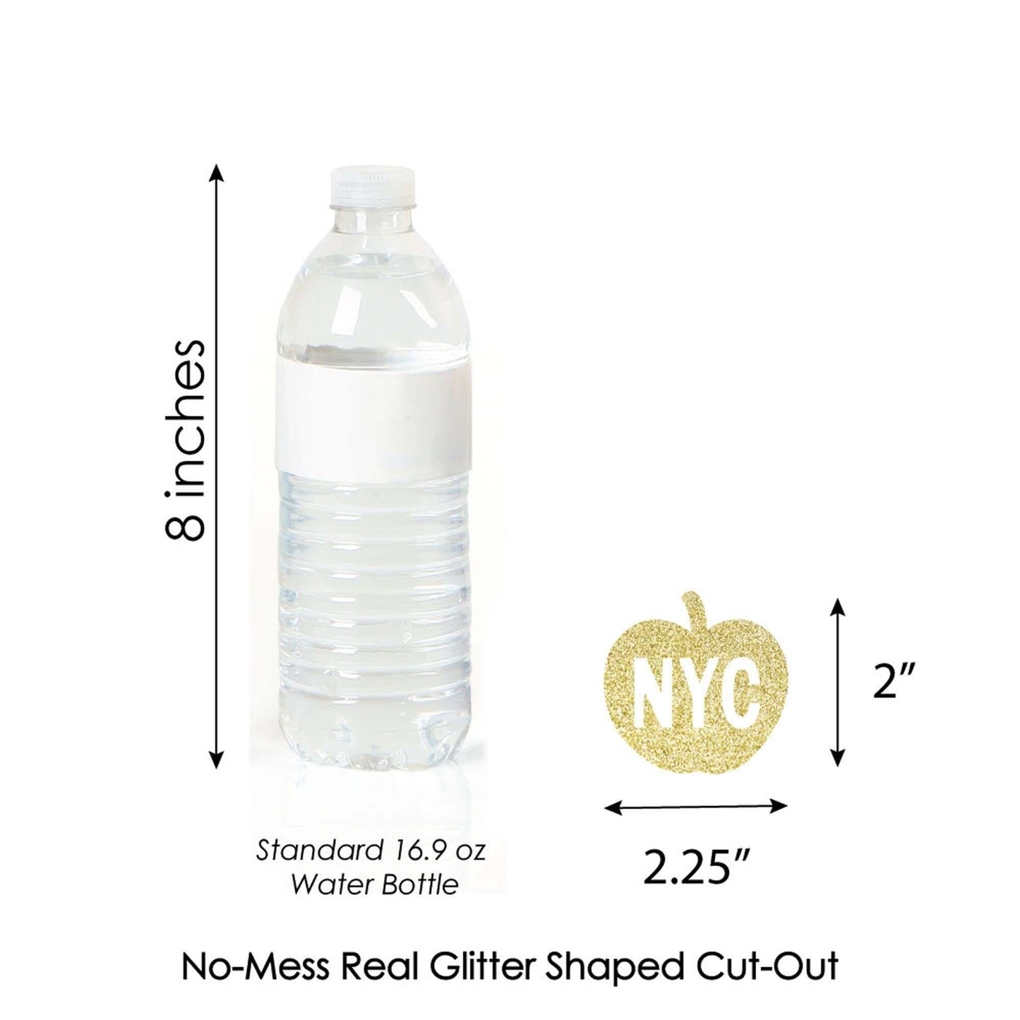 Gold Glitter NYC Apple - No-Mess Real Gold Glitter Cut-Outs - New York City Party Confetti - Set of 24