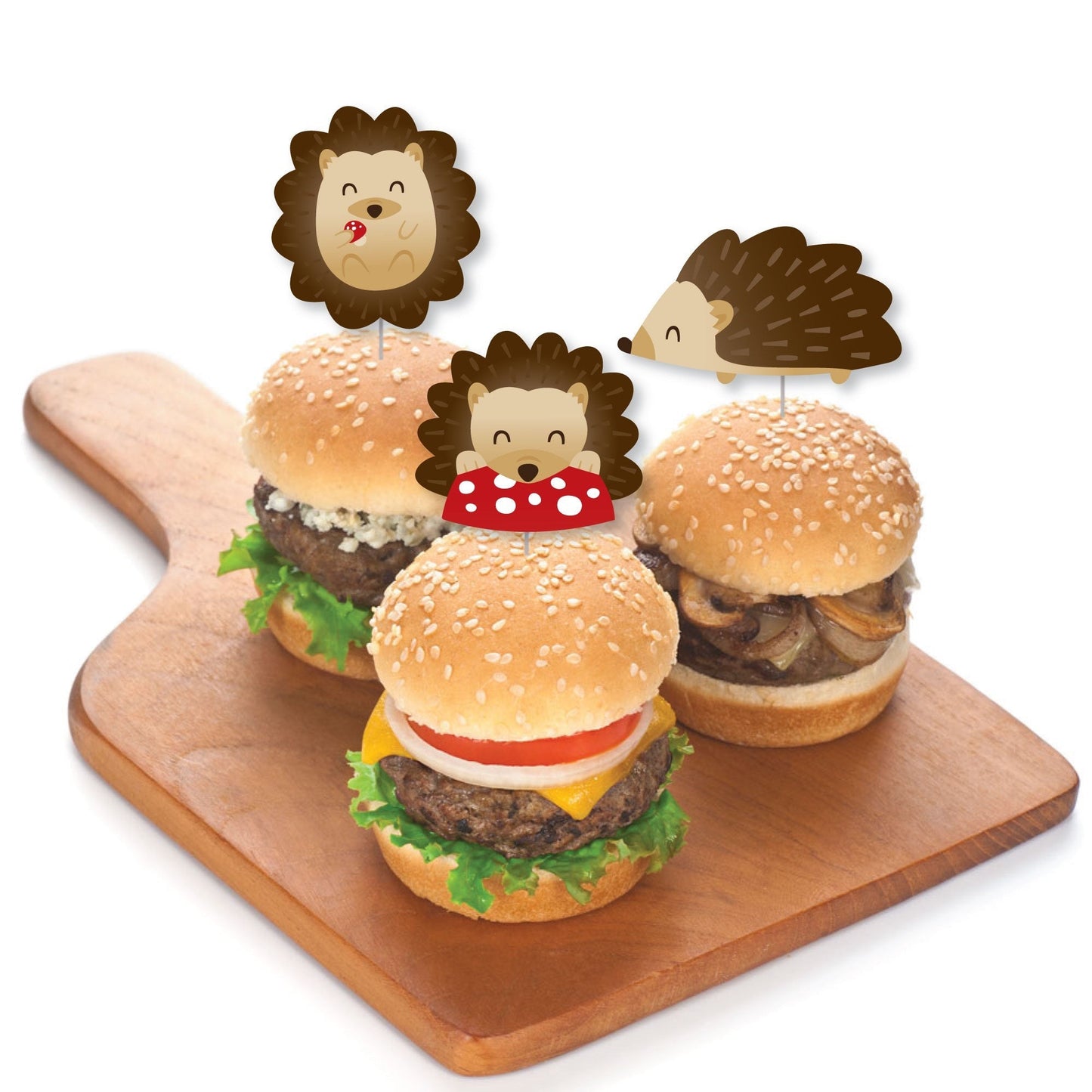 Forest Hedgehogs - Dessert Cupcake Toppers - Woodland Birthday Party or Baby Shower Clear Treat Picks - Set of 24