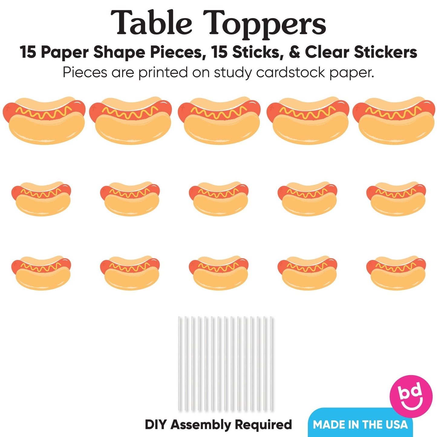 Hot Dog Table Toppers - 15 Ct