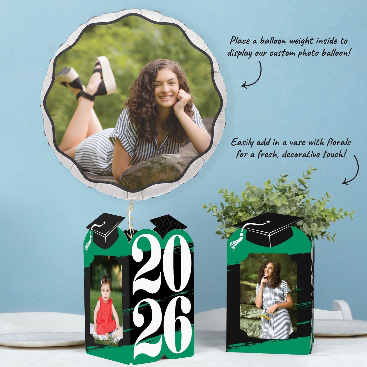 Green Graduation Photo Centerpieces - 8 Ct