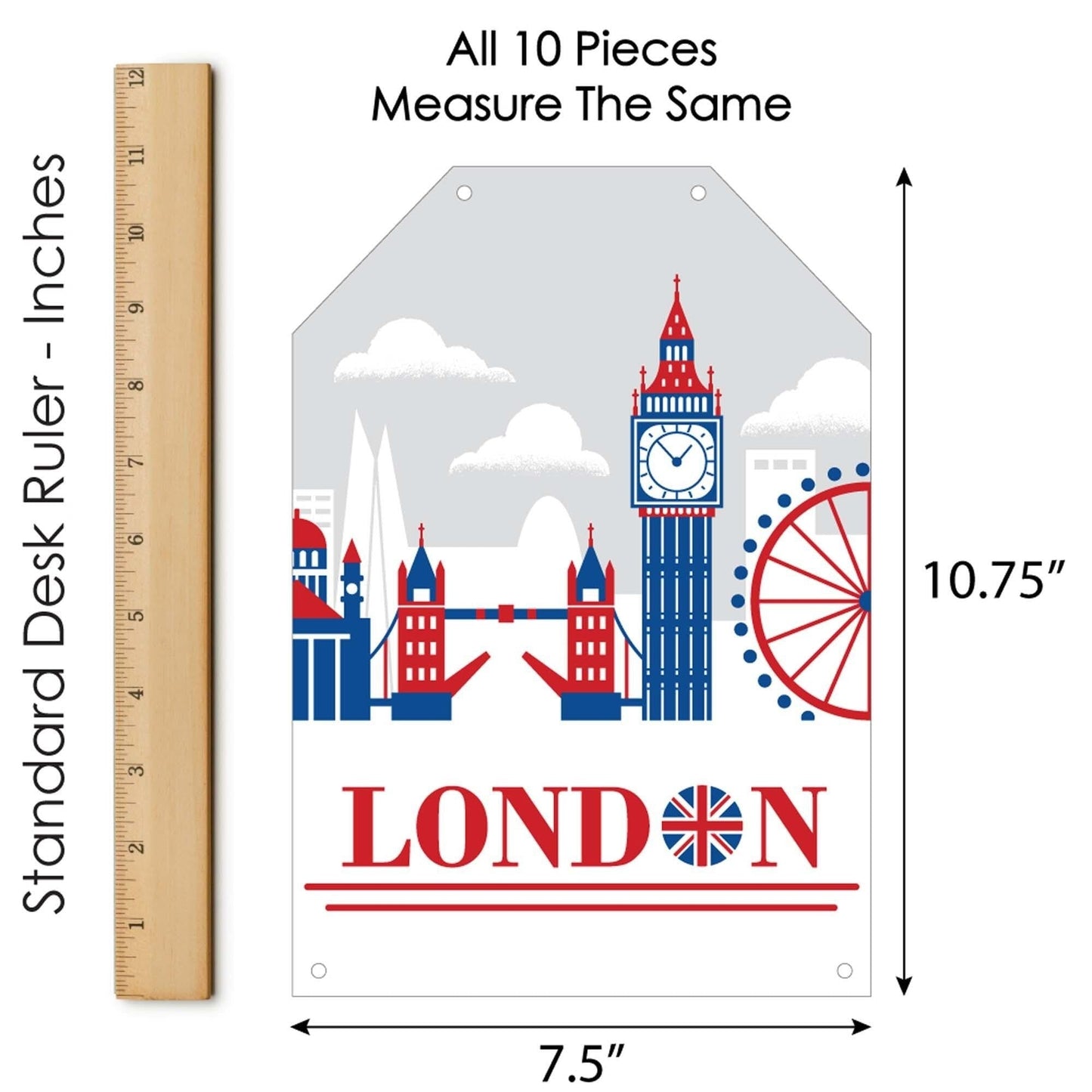 Cheerio, London - Hanging Vertical Paper Door Banners - British UK Party Wall Decoration Kit - Indoor Door Decor