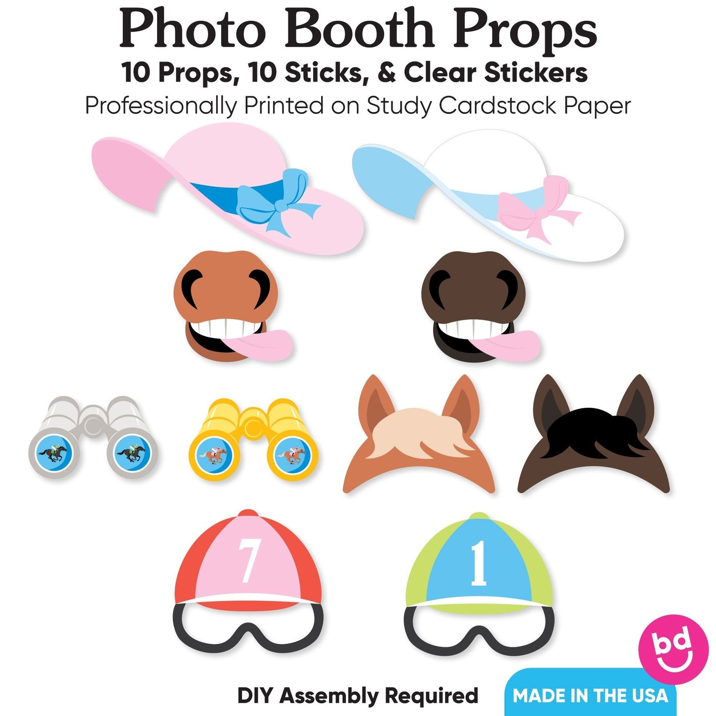 Derby Horse Race Glasses and Masks Photo Props - 10 Ct