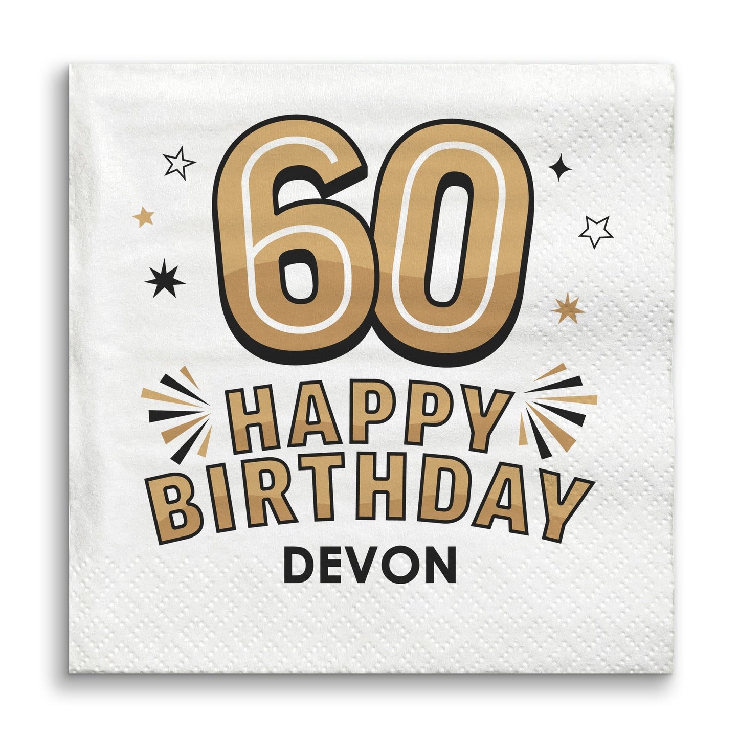 Custom Text Napkins - Black & Gold 60th Birthday