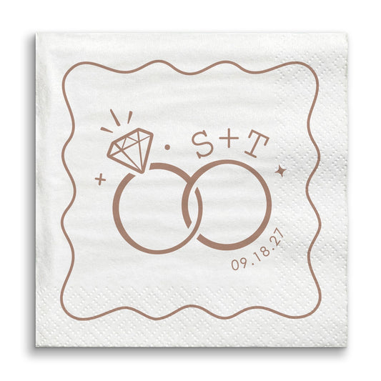 Custom Text - Mocha Brown Wedding Rings Napkins
