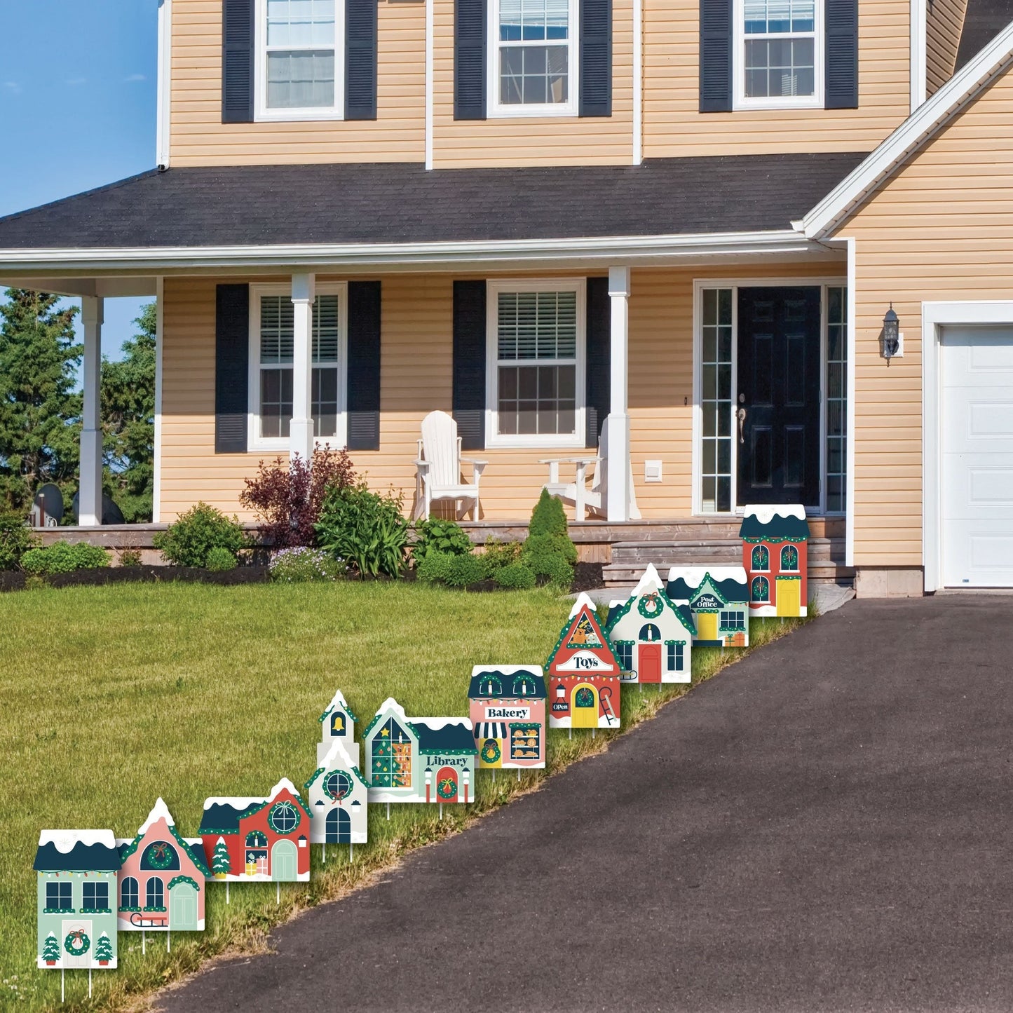 Christmas Village - Lawn Decorations - Outdoor Holiday Winter Houses Yard Decorations - 10 Piece