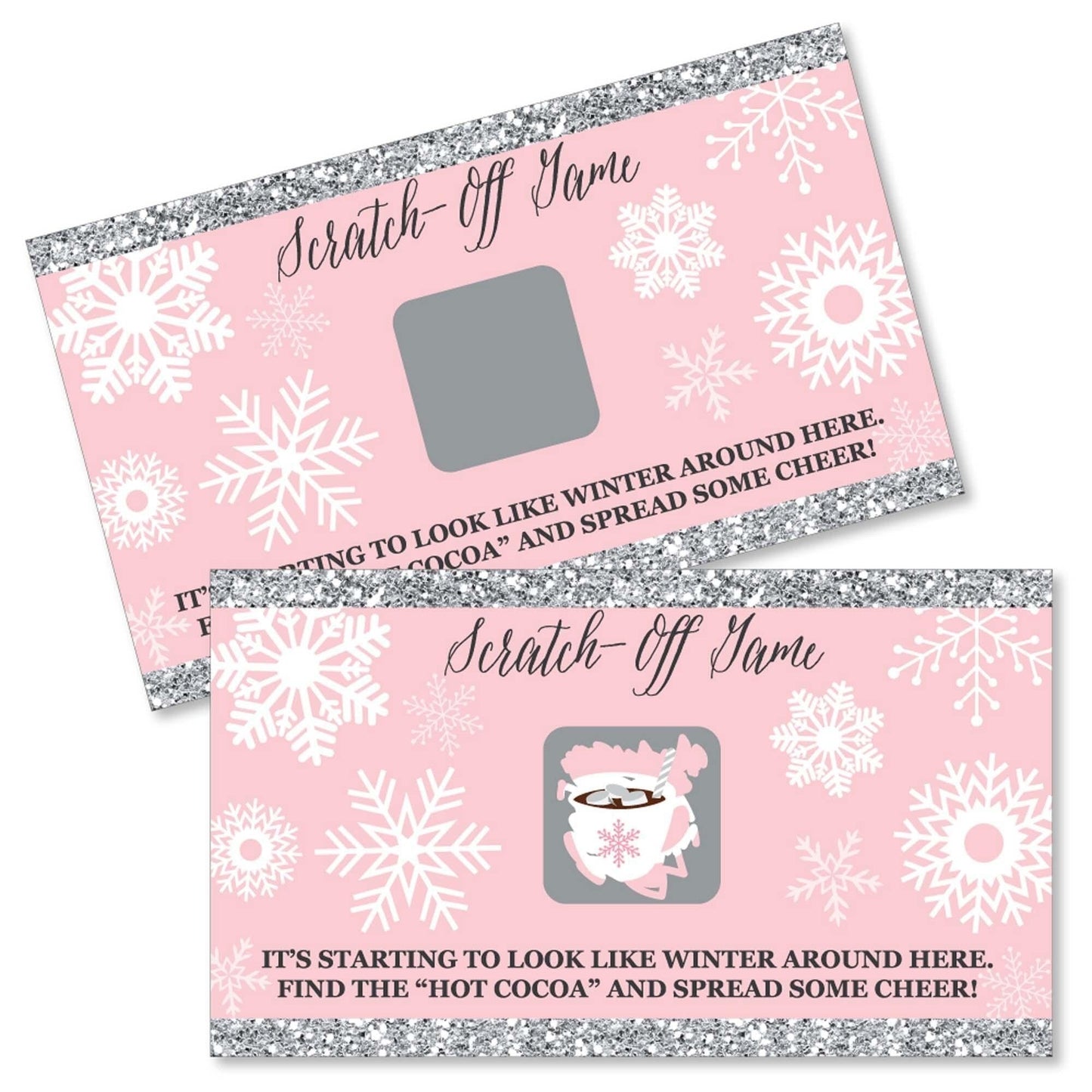 Pink Winter Wonderland - Holiday Snowflake Birthday Party and Baby Shower Game Scratch Off Cards - 22 Count