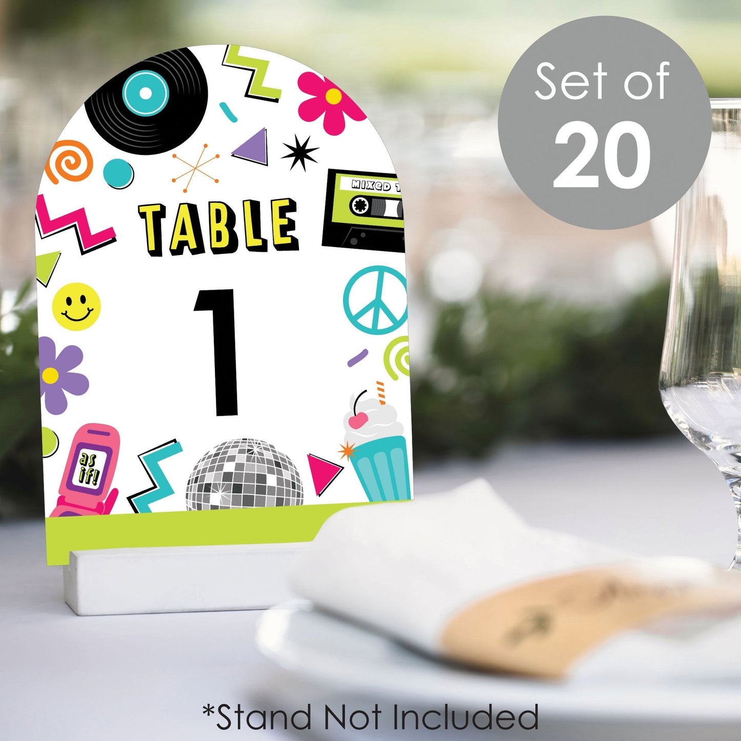 Through the Decades - 50s, 60s, 70s, 80s, and 90s Party Double-Sided 5 x 7 inches Cards - Table Numbers - 1-20