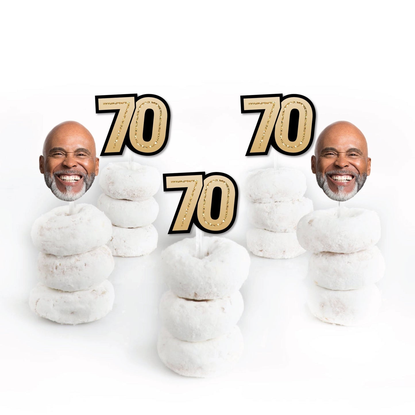 Custom Fun Face 70th Birthday Treat Picks - 24 Ct