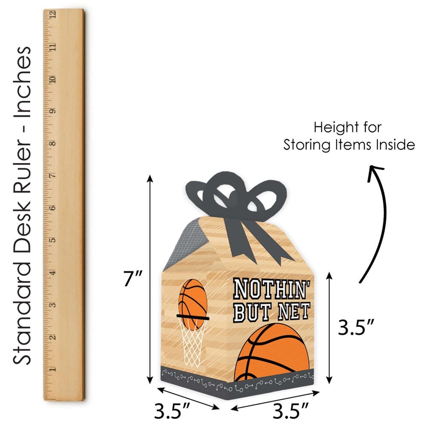 Nothin' But Net - Basketball - Square Favor Gift Boxes - Baby Shower or Birthday Party Bow Boxes - Set of 12