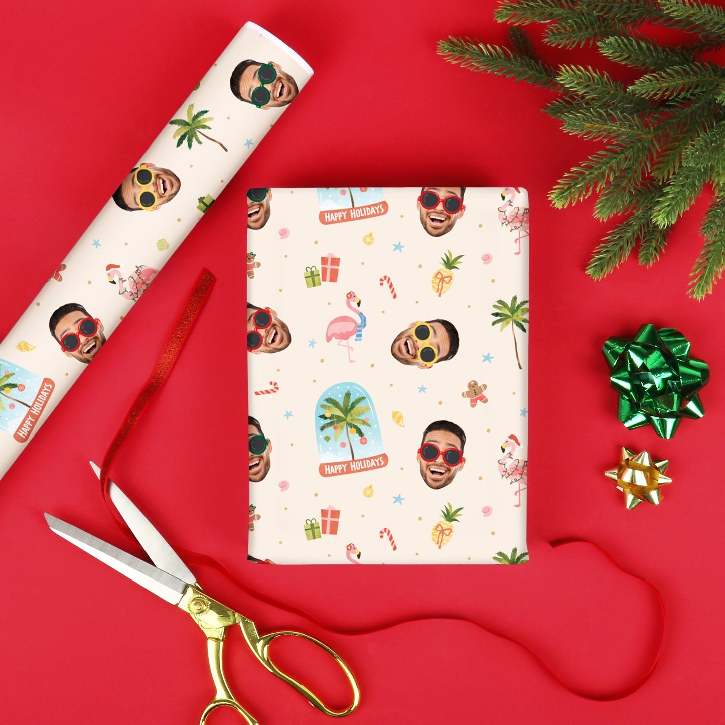 Custom Face Wrapping Paper - Beach Christmas