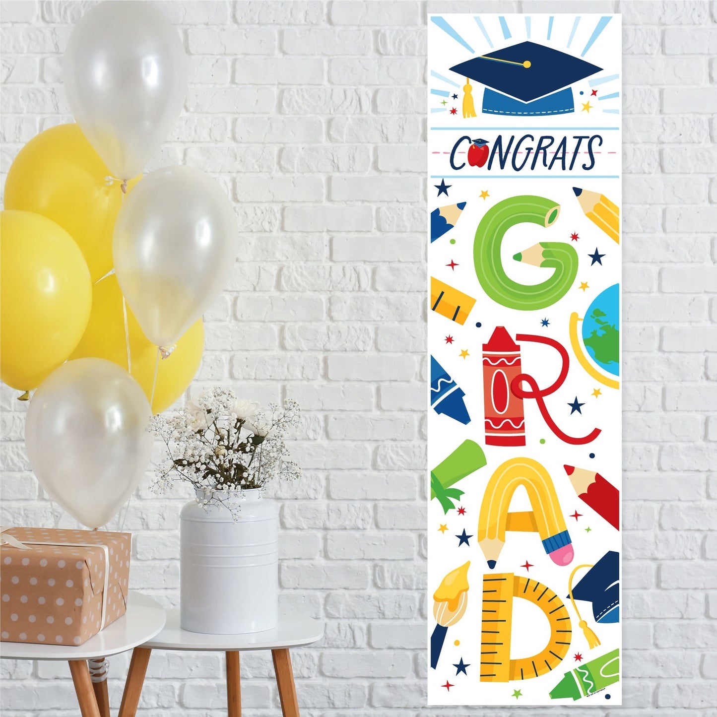 Kindergarten Grad - 4K Preschool Kids Graduation Party Front Door Decoration - Vertical Banner