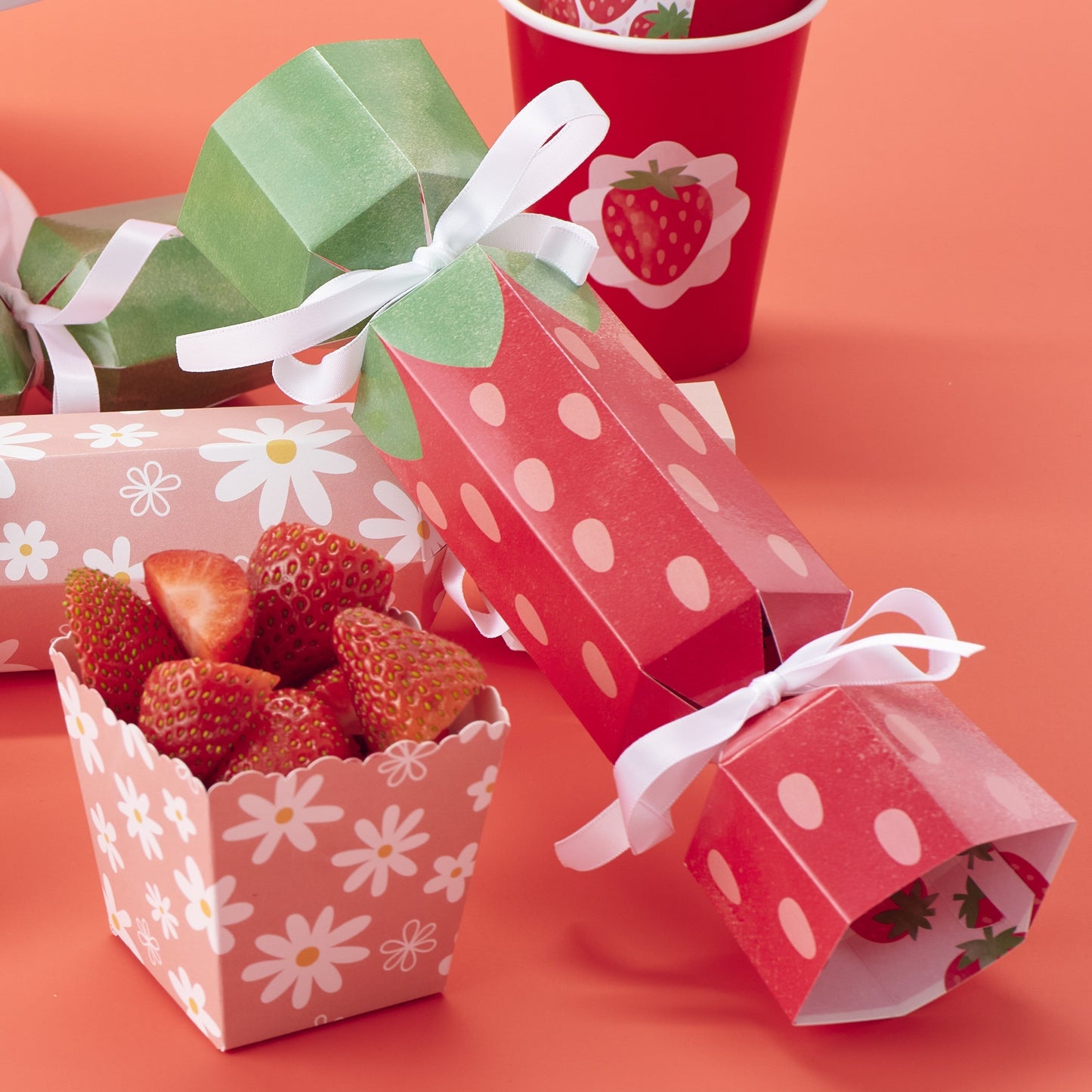 Berry Sweet Strawberry - No Snap Fruit Themed Birthday Party or Baby Shower Party Table Favors - DIY Cracker Boxes - Set of 12