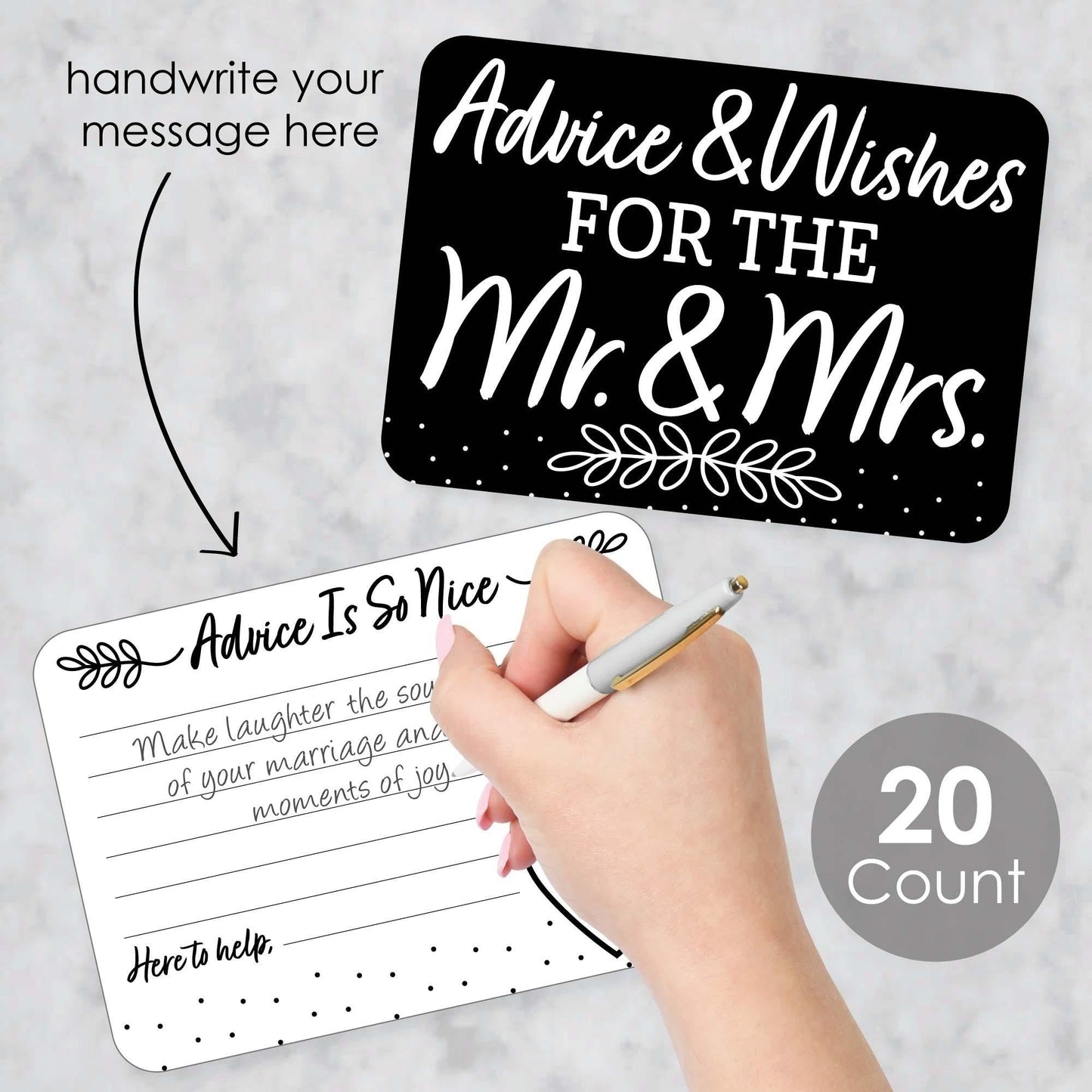 Mr. and Mrs. - Wish Card Black and White Wedding or Bridal Shower Activities - Shaped Advice Cards Game - Set of 20
