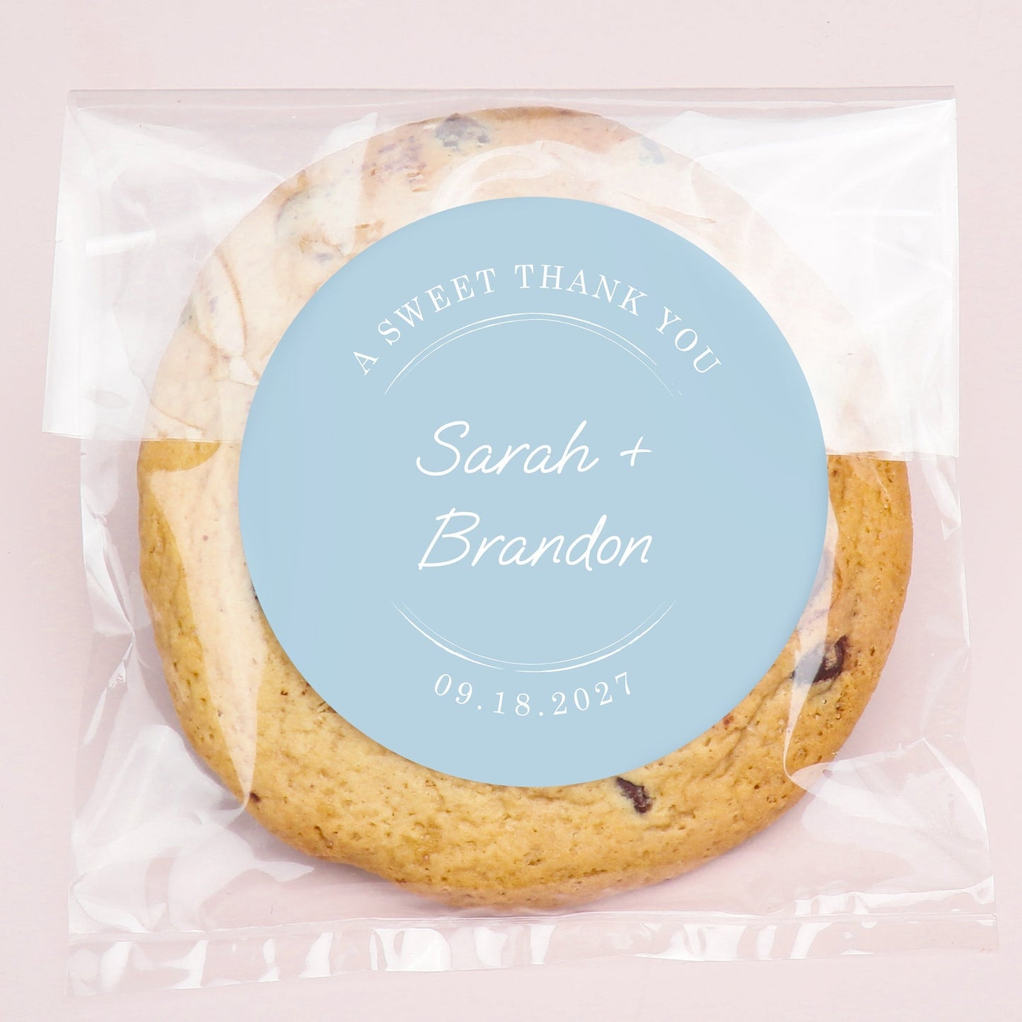 Custom Text Stickers & Clear Cookie Bags - Dusty Blue Thank You
