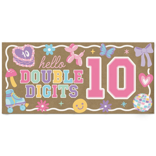 Preppy 10th Birthday Girl Kraft Banner