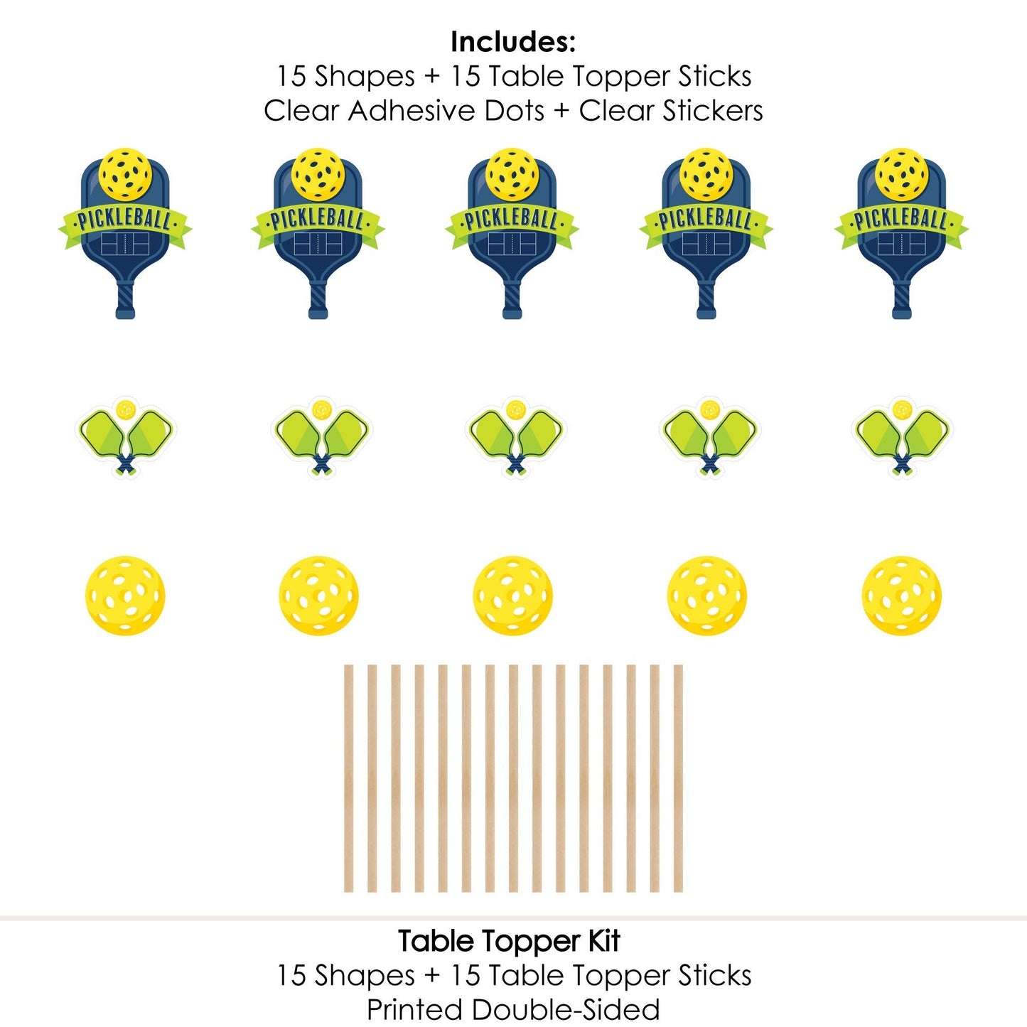 Let's Rally - Pickleball - Birthday or Retirement Party Centerpiece Sticks - Table Toppers - Set of 15