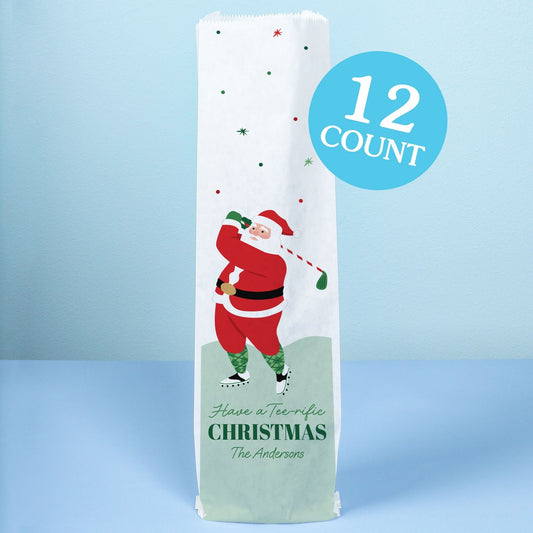 Custom Text Wine Bags - Golfing Santa