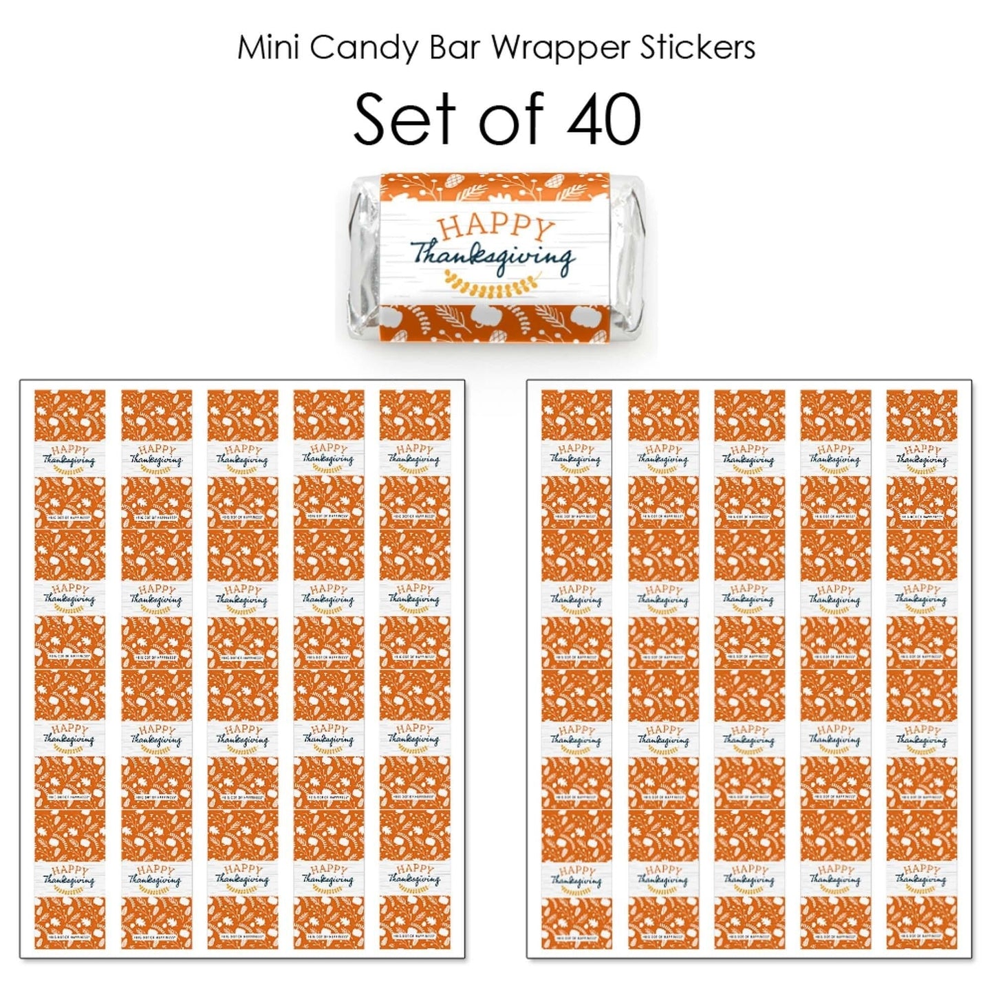 Happy Thanksgiving - Mini Candy Bar Wrappers Stickers - Fall Harvest Party Small Favors - 40 Count