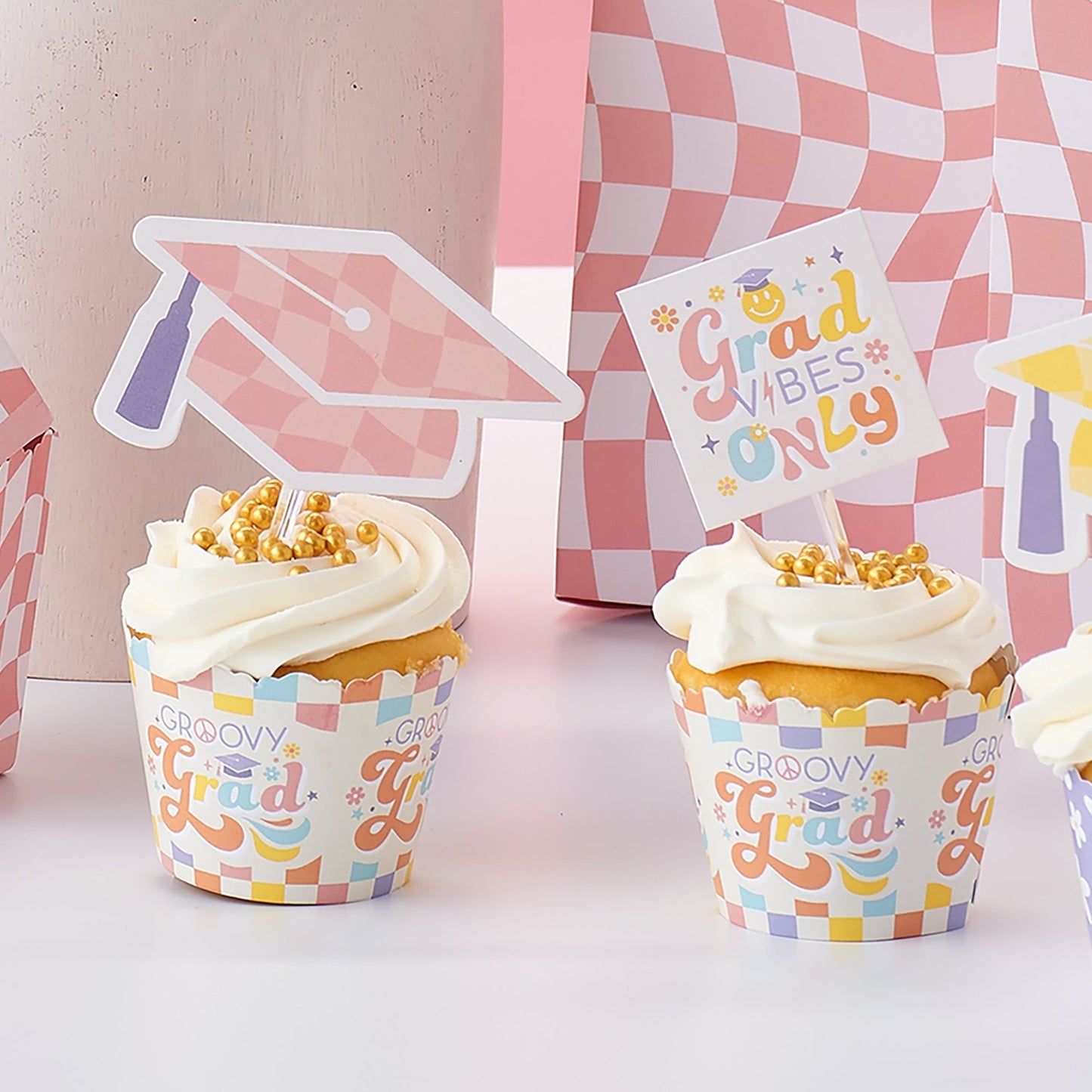 Groovy Grad - Cupcake Decoration - Hippie Graduation Party Cupcake Wrappers and Treat Picks Kit - Set of 24