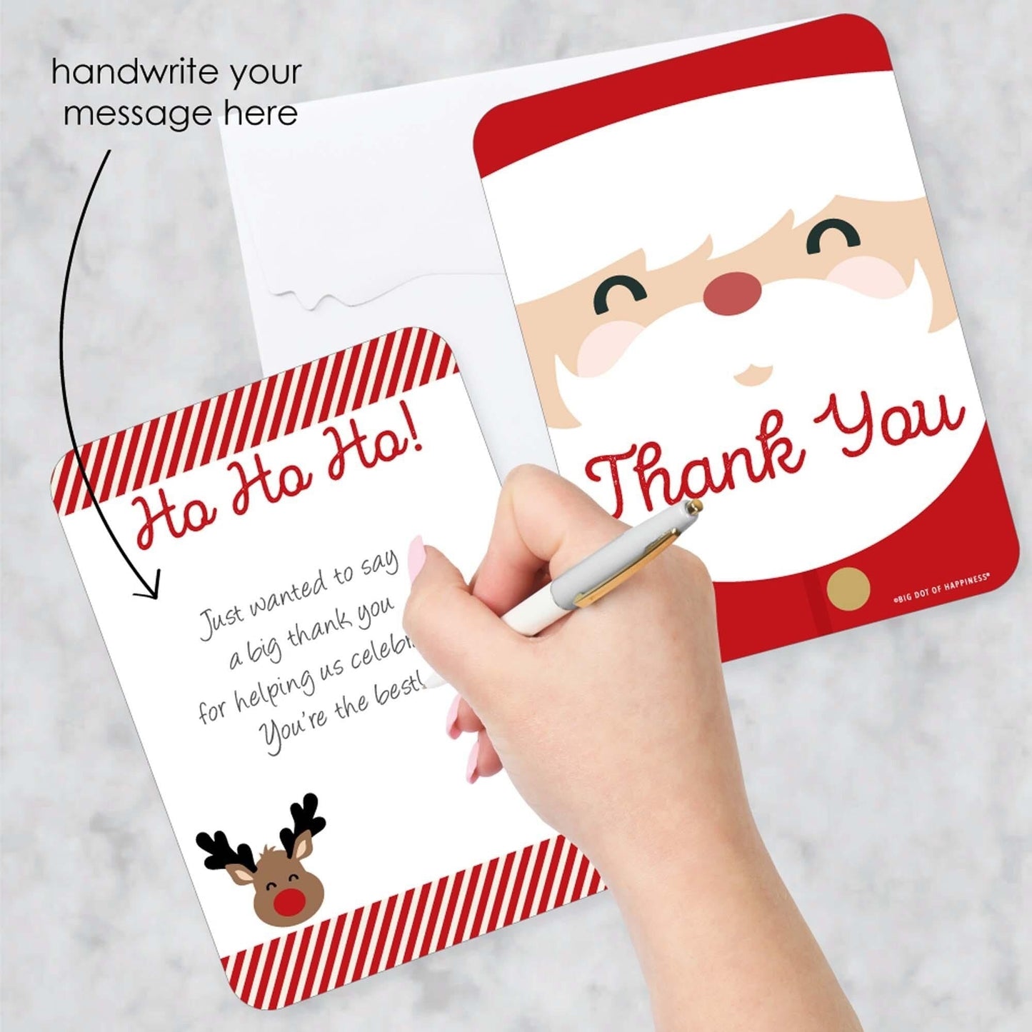Jolly Santa Claus - Shaped Thank You Cards - Christmas Party Thank You Note Cards with Envelopes - Set of 12