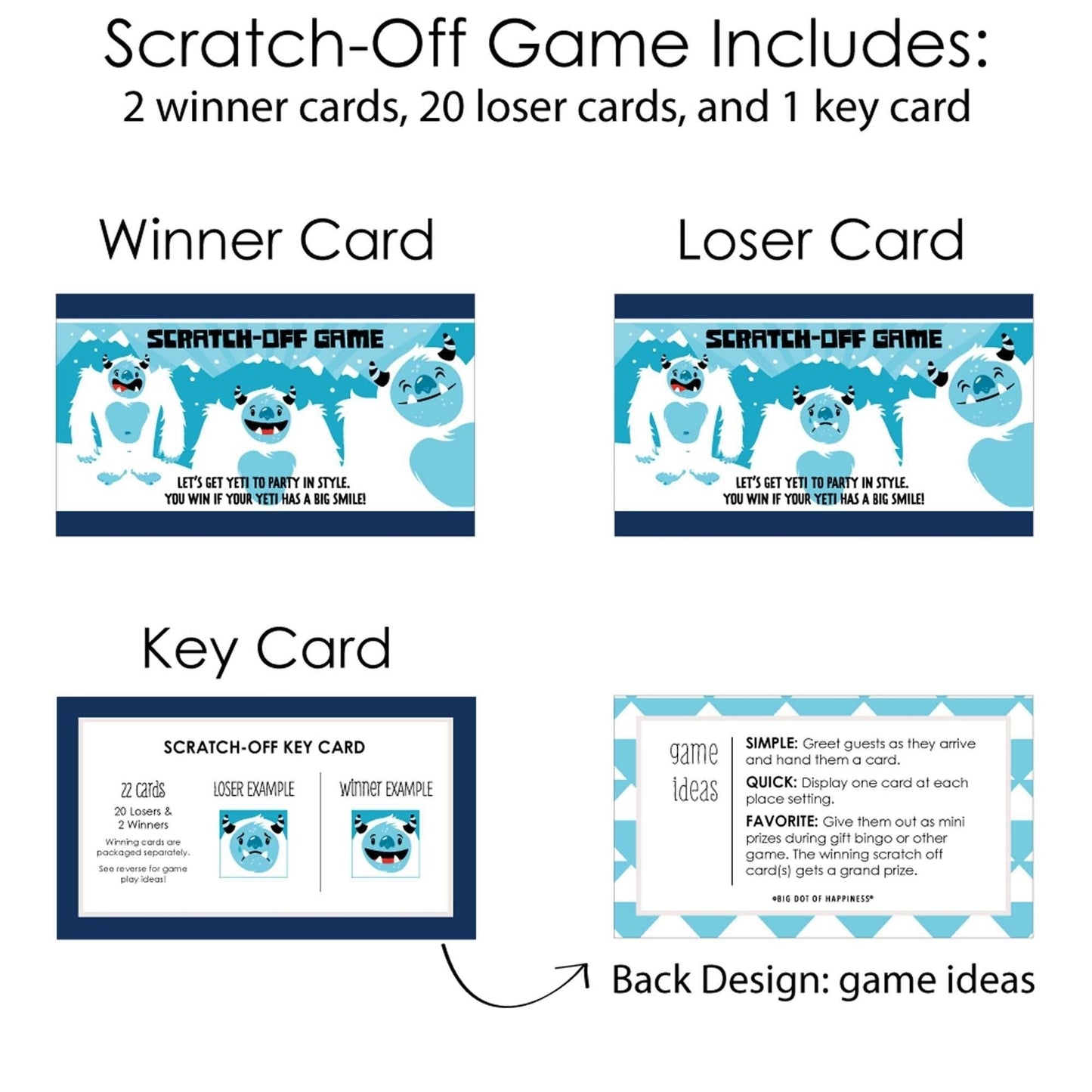Yeti to Party - Abominable Snowman Party or Birthday Party Game Scratch Off Dare Cards - 22 Count