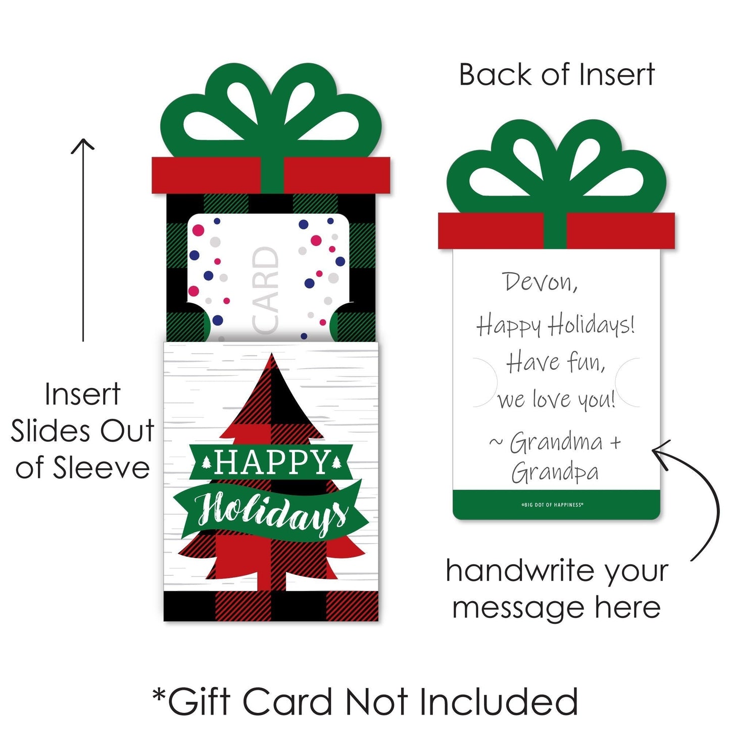 Holiday Plaid Trees - Buffalo Plaid Christmas Party Money and Gift Card Sleeves - Nifty Gifty Card Holders - Set of 8