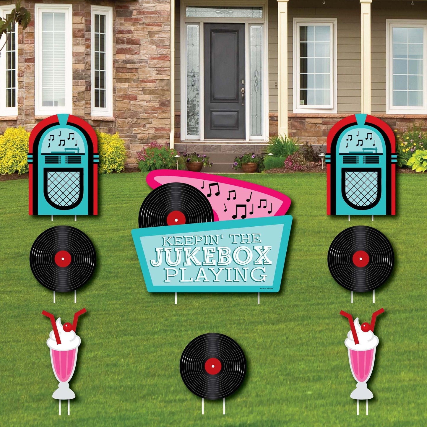 50's Sock Hop - Yard Sign & Outdoor Lawn Decorations - 1950s Rock N Roll Party Yard Signs - Set of 8
