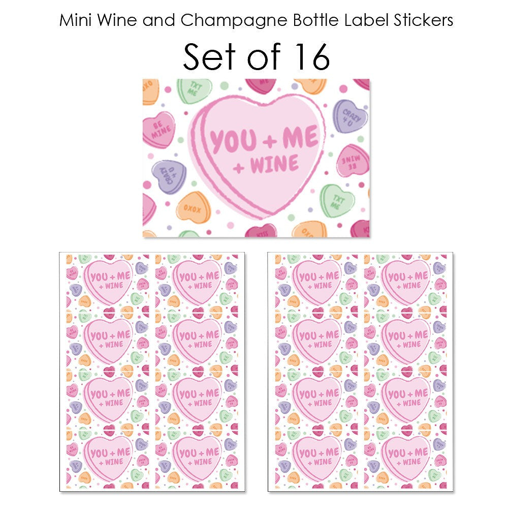 Valentine Hearts Mini Wine Bottle Labels - 16 Ct