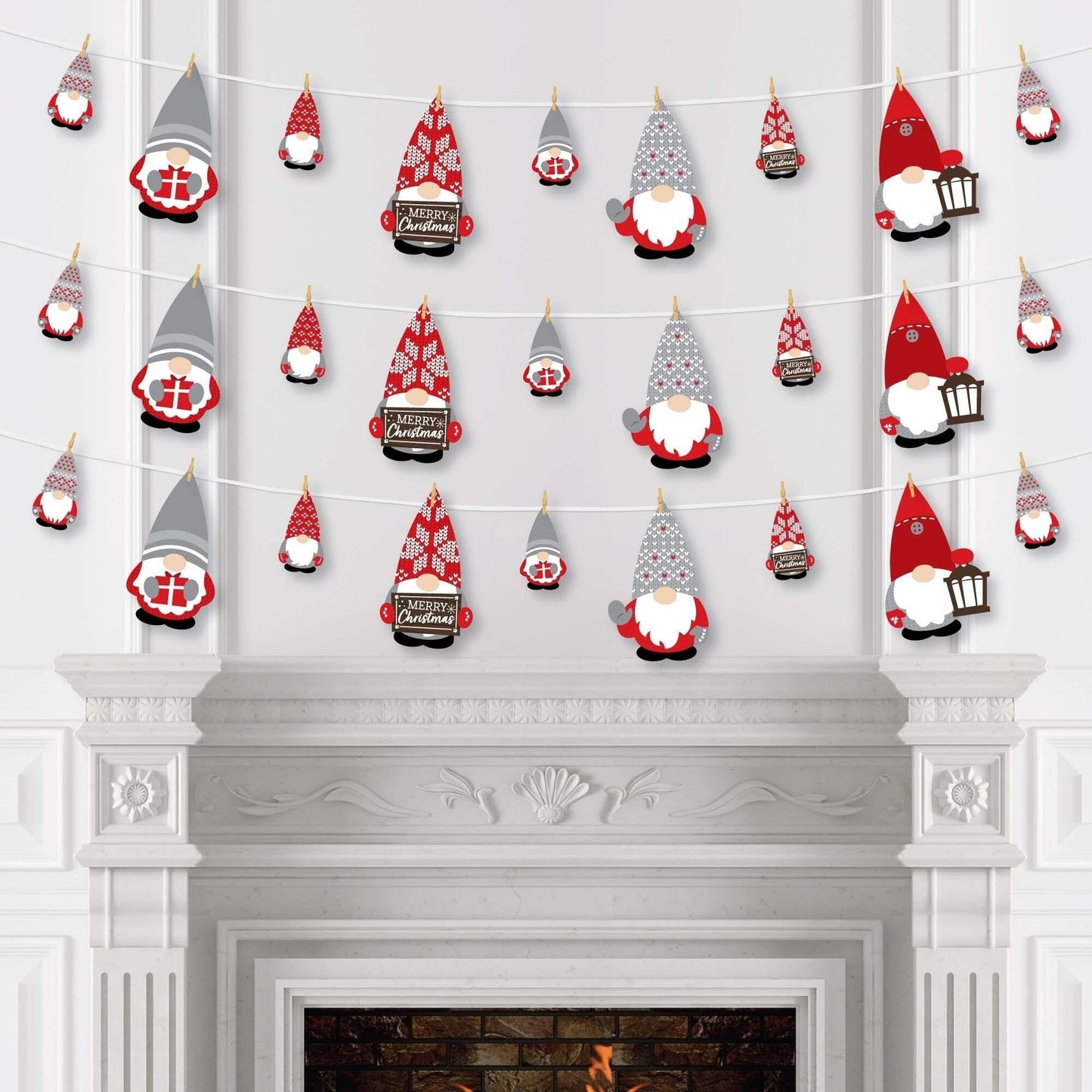 Christmas Gnomes - Holiday Party Decorations - Clothespin Garland Banner - 44 Pieces