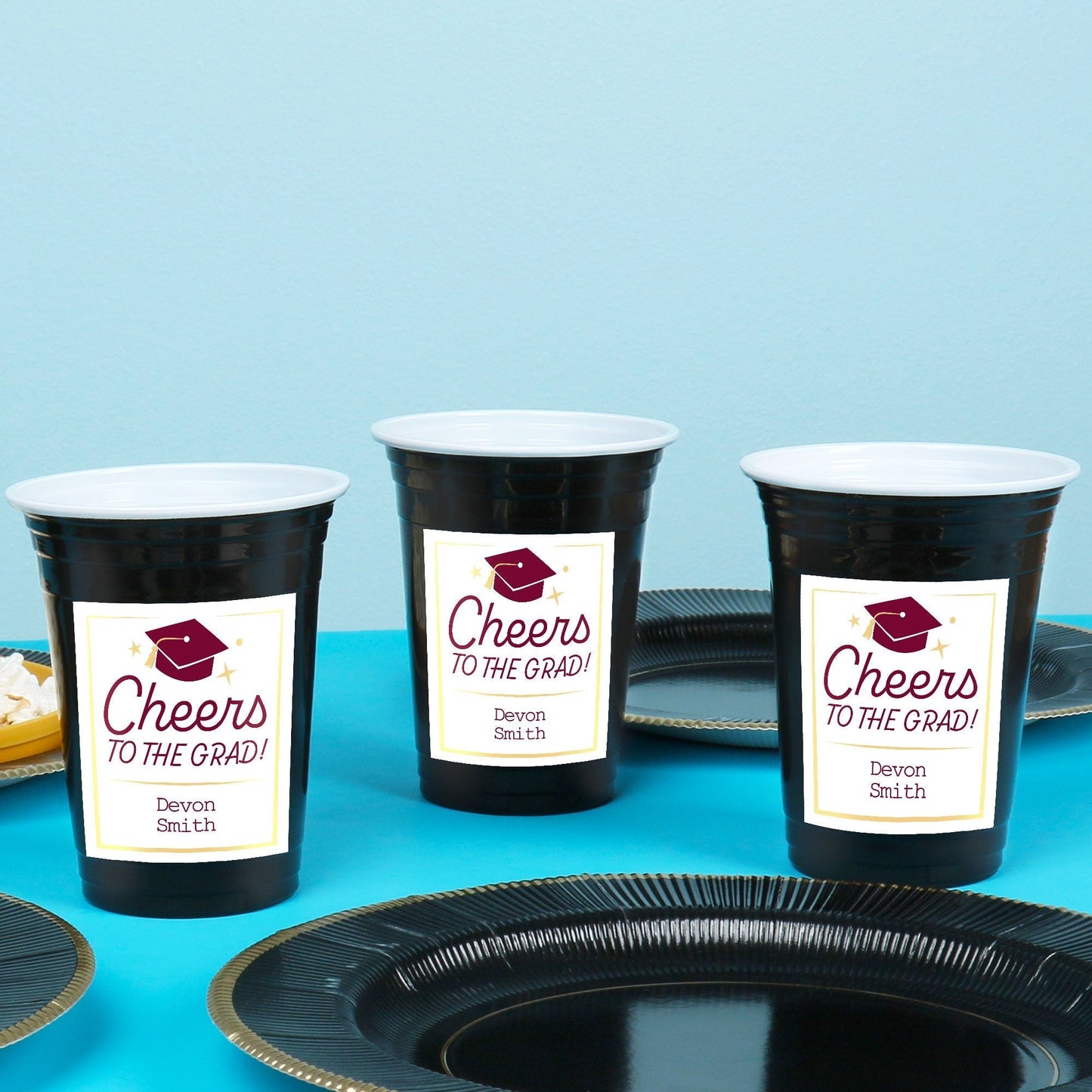 Custom Text Party Cups - Maroon Graduation - 16 Ct