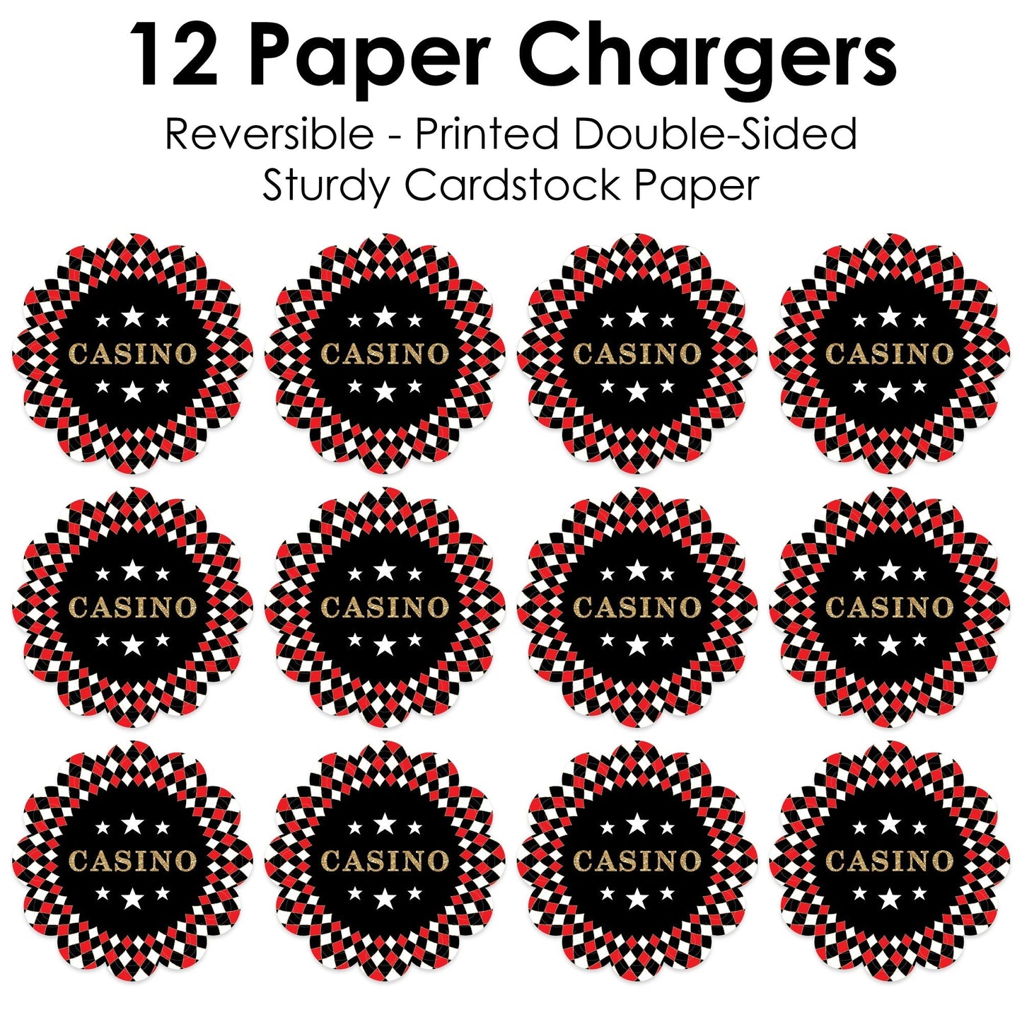 Las Vegas - Casino Party Round Table Decorations - Paper Chargers - Place Setting For 12