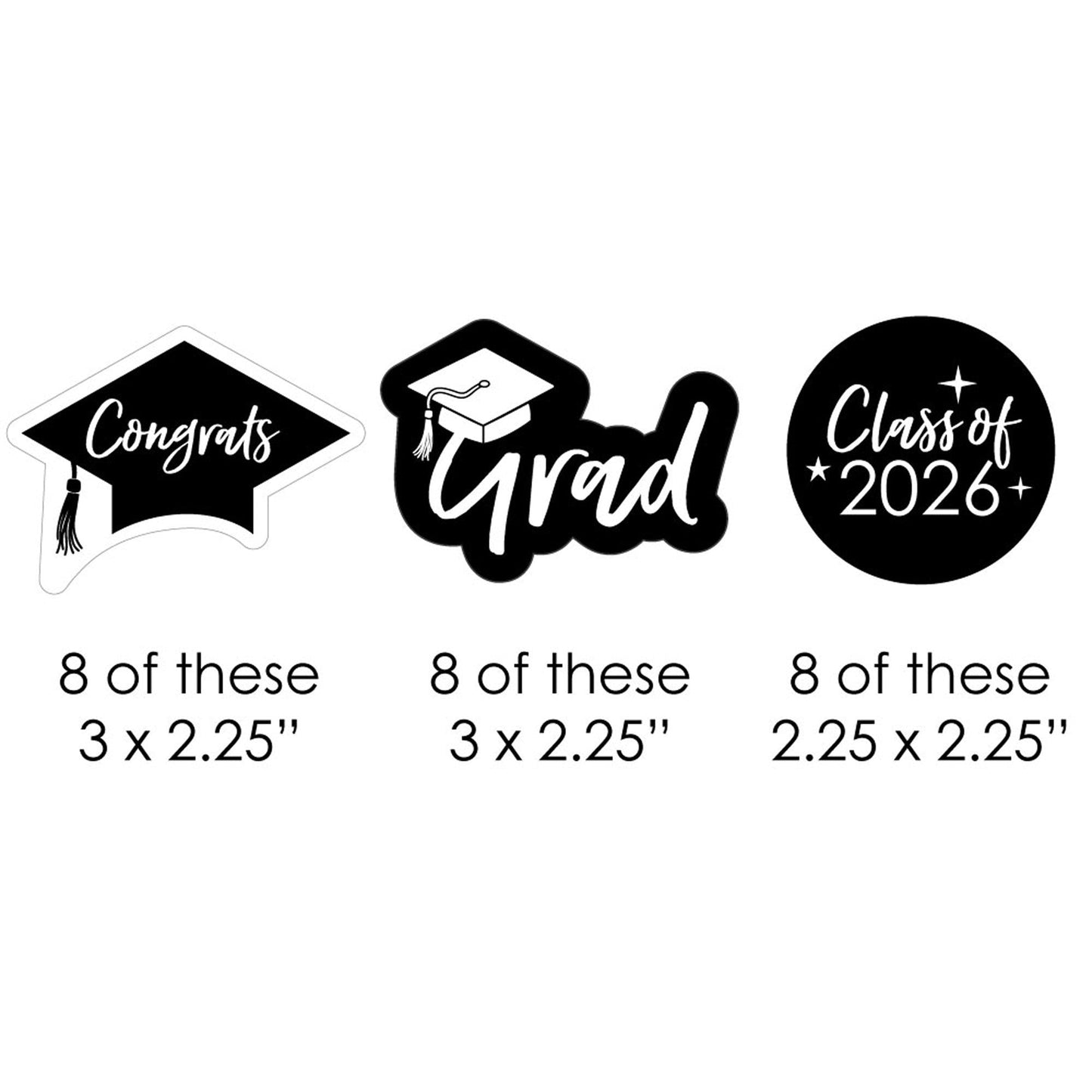 Black and White Grad - Best is Yet to Come - DIY Shaped 2026 Graduation Party Paper Cut-Outs - 24 ct